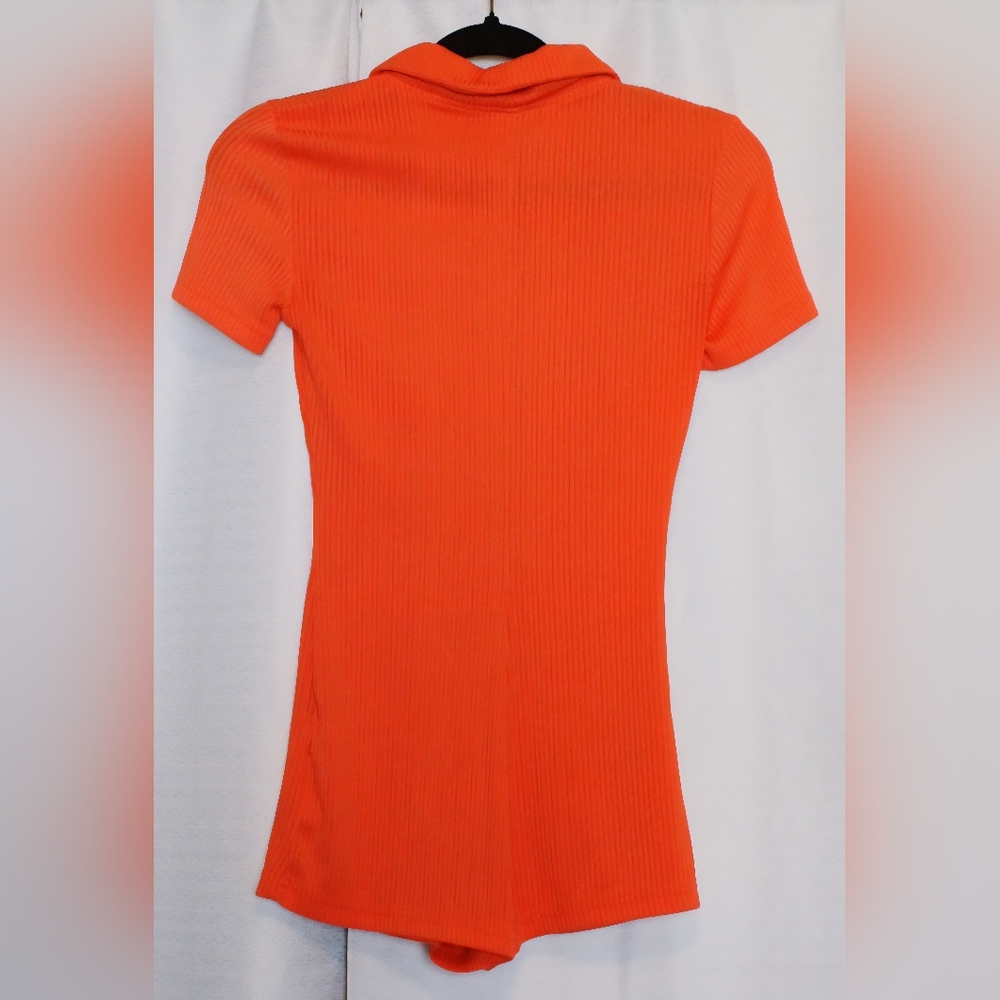 Shein XS Ribbed Short Sleeve Romper – Bright Orange - Picture 4 of 6